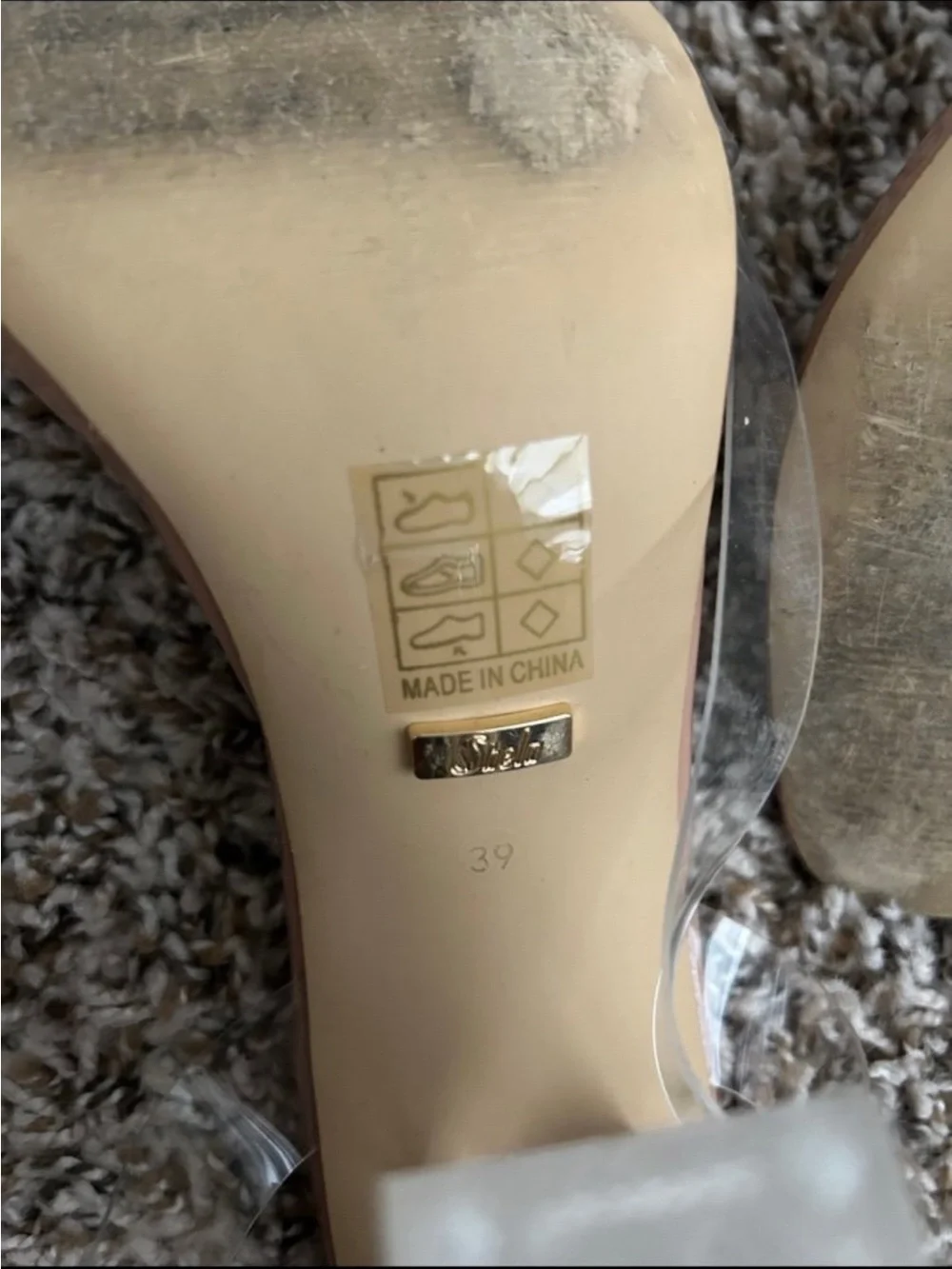 Clear Strap Block Heel Sandals in Nude